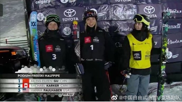 谷爱凌自由式滑雪世界杯卡尔加里站摘金，2023赛